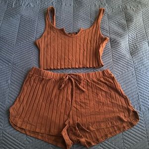 SHEIN Brown Crop Top and Shorts Matching Set